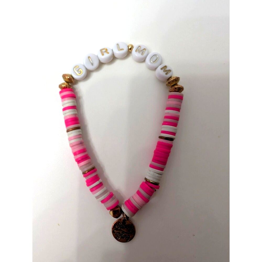 Savvy Bling "Girl Mom" Pink & White Bead Bracelet